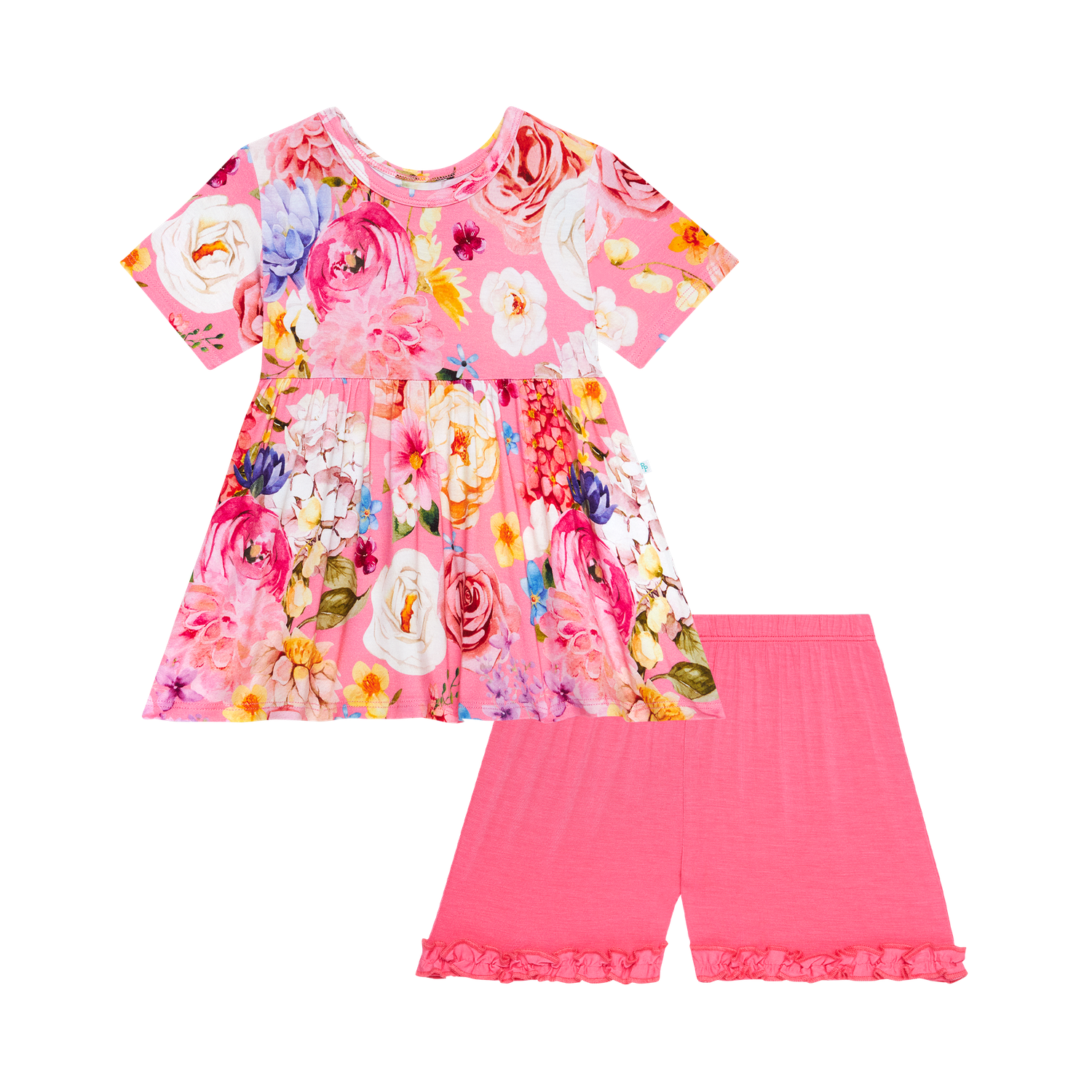 Chantria - 2 Pc Basic SS Peplum Top &amp; Ruffled Short