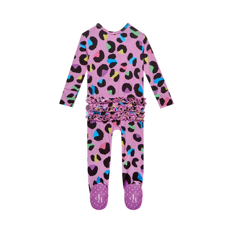 Electric Leopard - Footie Ruffled Zippered One Piece