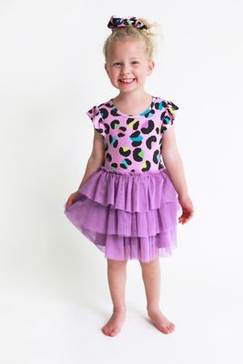 Electric Leopard - Ruffled Cap Sleeve Tulle Dress