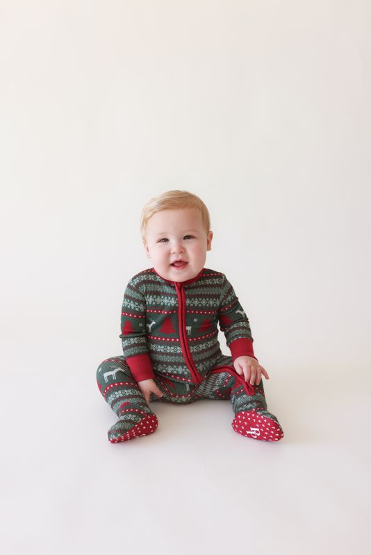 Holiday Fair Isle - Footie Zippered One Piece