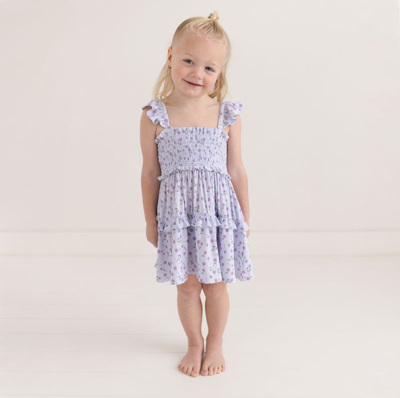 Jeanette - Smocked Flutter Sleeve Babydoll Dress