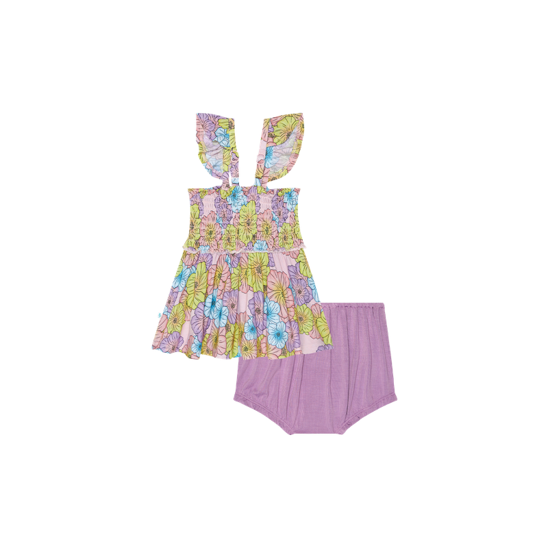 Kourtney - Smocked Flutter Sleeve Babydoll &amp; Bloomer Set