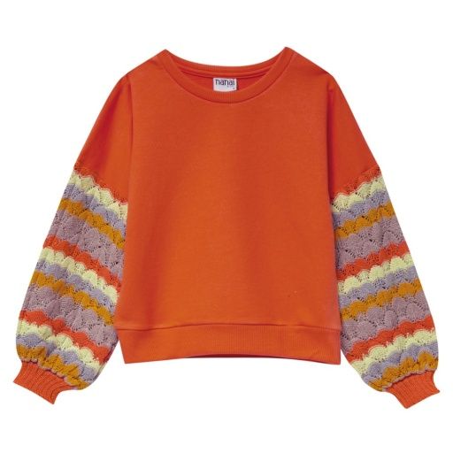 Coral Sweater w Crocheted Sleeves, Size: 4