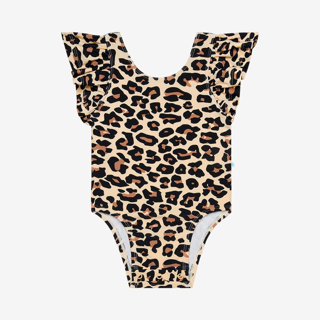 One Piece Basic Ruffle Cap Sleeve Swimsuit - Lana Leopard, Size: 0-3m