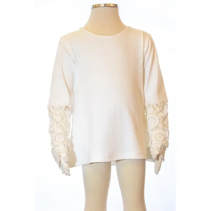 White LS Top w/ Lace Sleeve