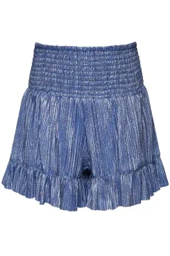 Blue Smocked Sparkle Shorts w/Ruffle Hem