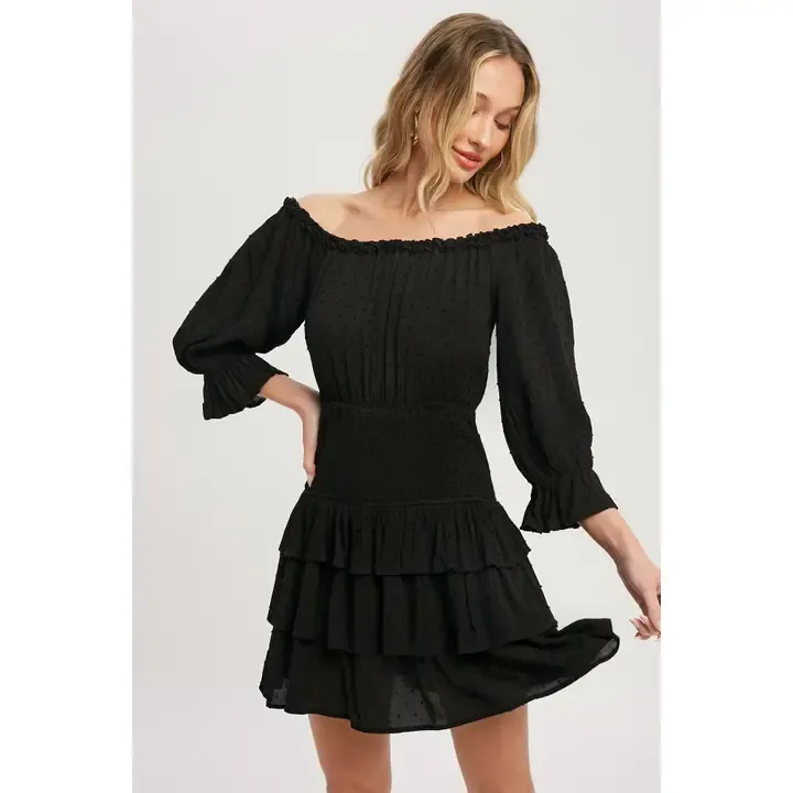 Off Shoulder Tiered Ruffle Dress