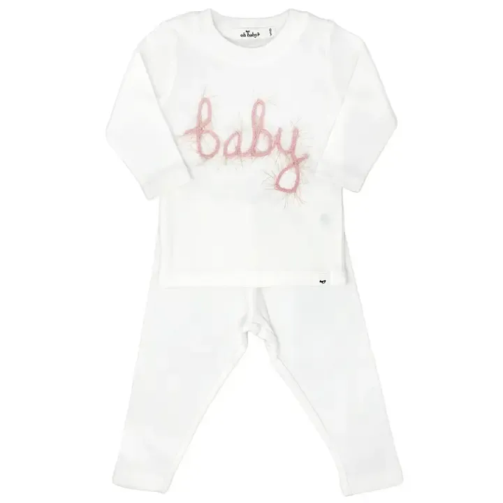 2 Pc "Baby" Set, Color: Blush Pink/Gold, Size: 0-3m