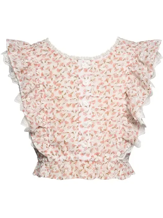 Ivory 2 Pc Lace Trim Top w/Tiered Skort