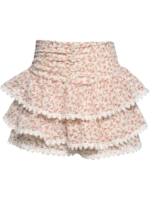 Ivory 2 Pc Lace Trim Top w/Tiered Skort