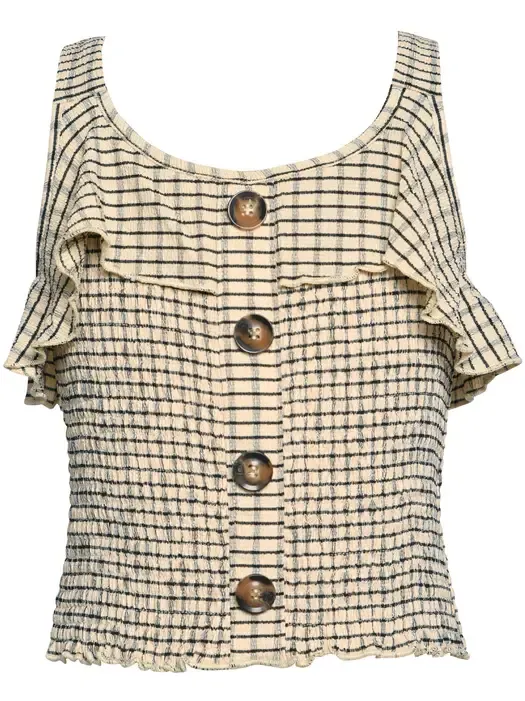 Taupe 2Pc Plaid Crop top w/Front Slit Pant