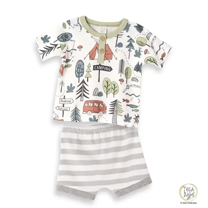 2 Pc Camping Henley Short Set