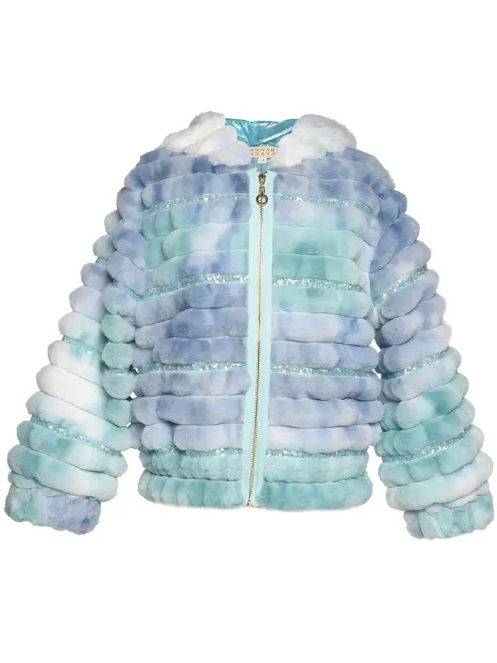 Aqua Tie-Dye Hoodie Jacket w/Sequin Trim