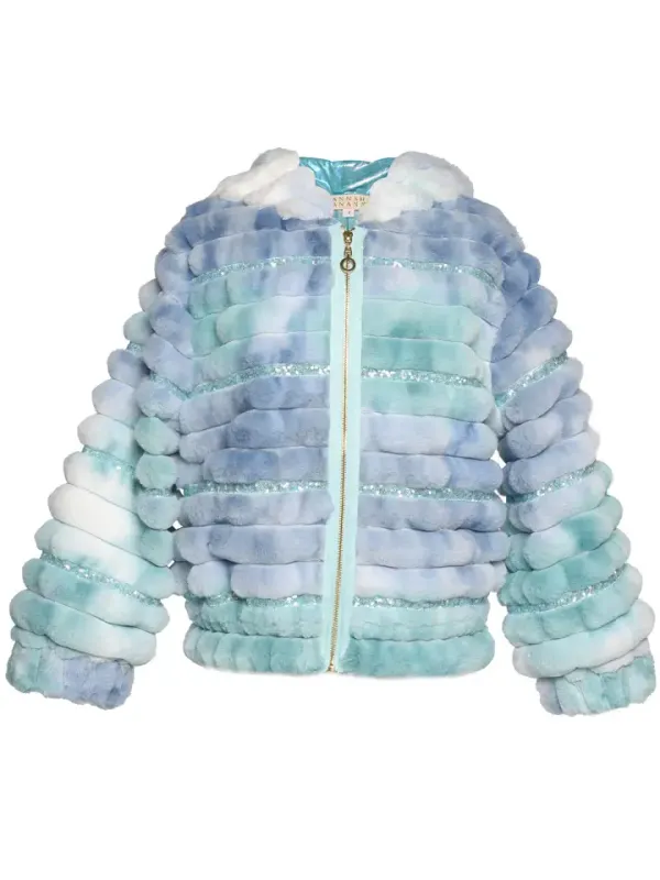 Aqua Tie-Dye Hoodie Jacket w/Sequin Trim
