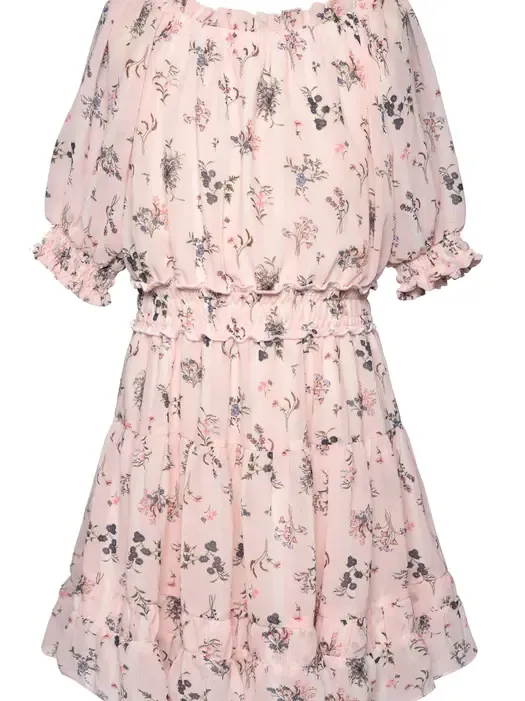 Printed Peasant Dress Pink