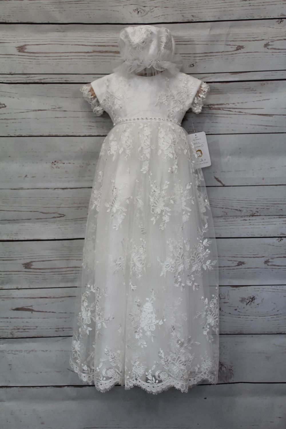 Vanina White Shantung dress w/Rhinstones