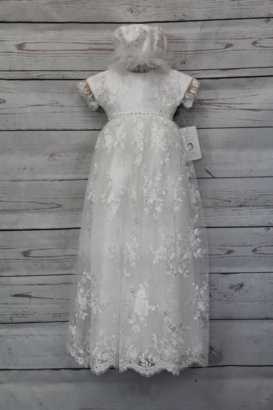 Vanina White Shantung dress w/Rhinstones