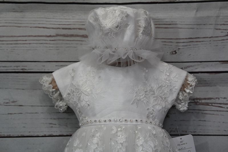 Vanina White Shantung dress w/Rhinstones