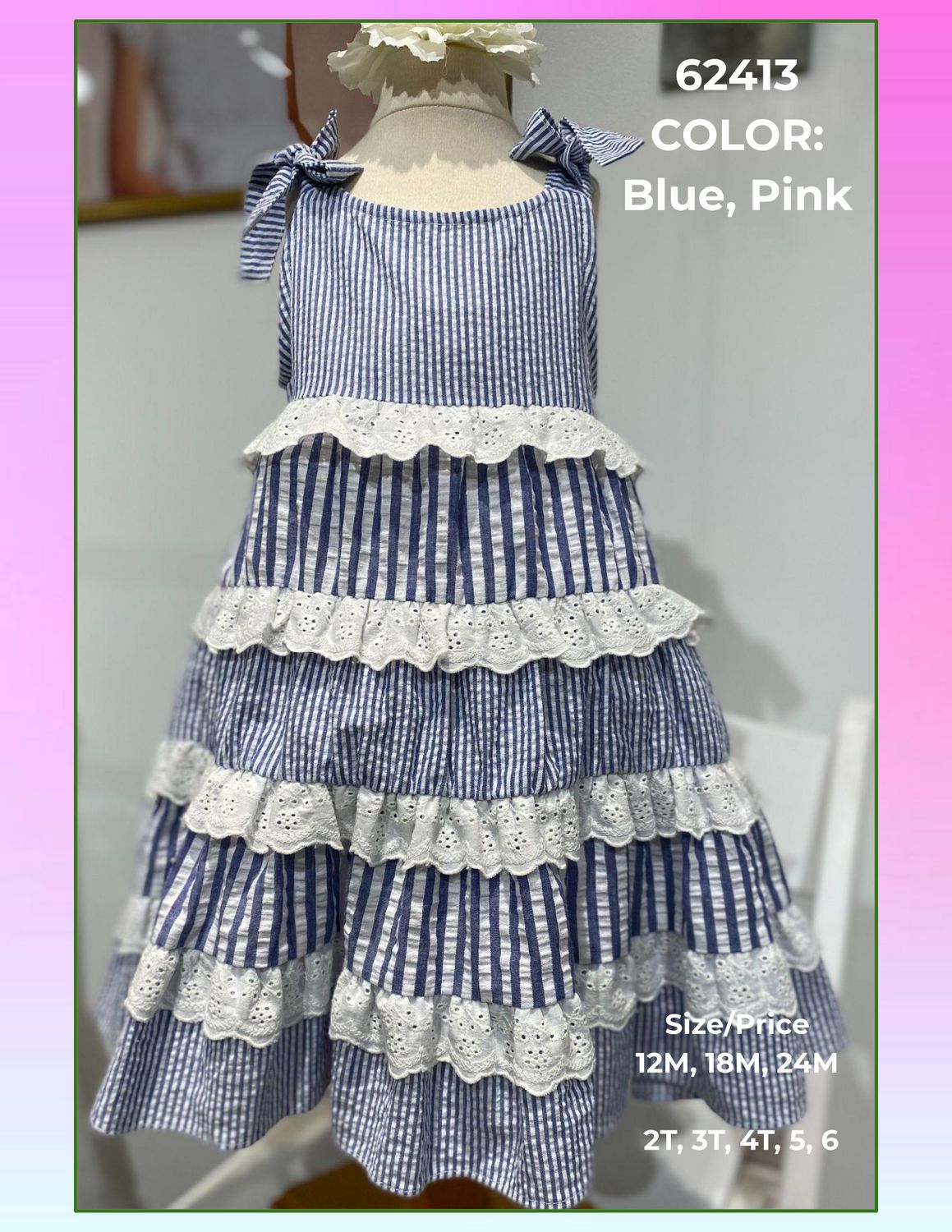 Blue n White Stripe Eyelet Dress