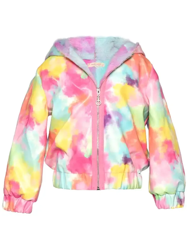 Pink Tie -Dye Faux Leather Aviator Bomber Jacket