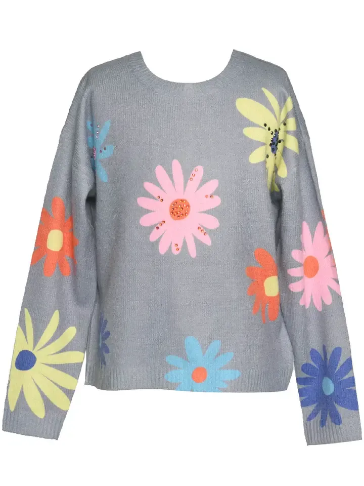 Grey All Over Flower Sweater