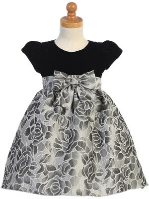 Velvet and Floral Jacquard Dress Black , Silver