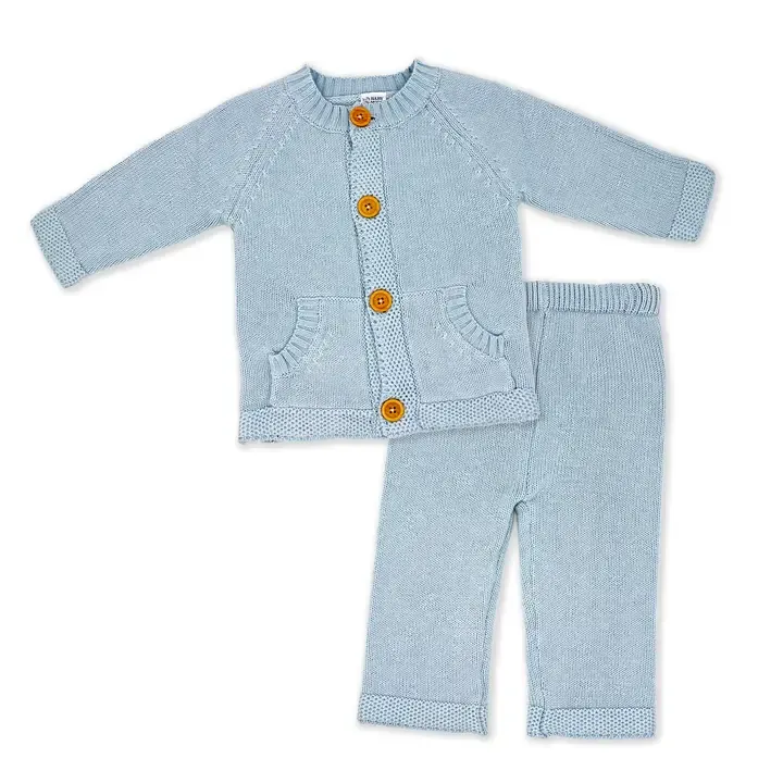 2 Pc Blue Cardigan &amp; Pant Set