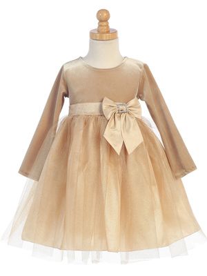 Gold Stretch Velvet &amp; Glitter Tulle Dress