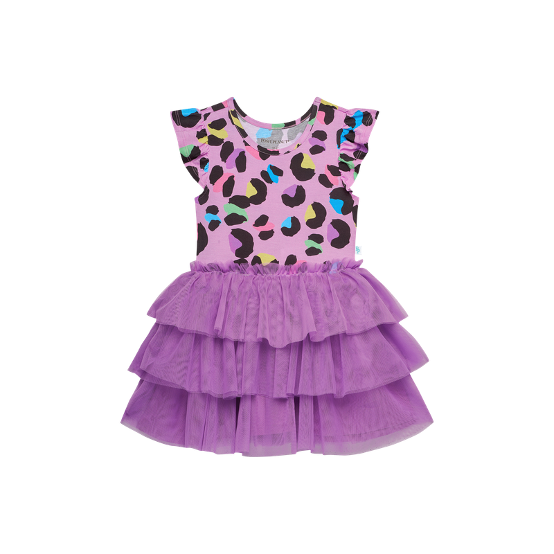 Electric Leopard - Ruffled Cap Sleeve Tulle Dress