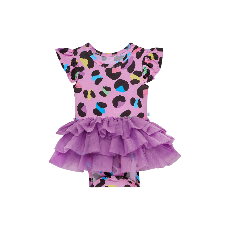 Electric Leopard - Ruffled Cap Sleeve Tulle Skirt Bodysuit