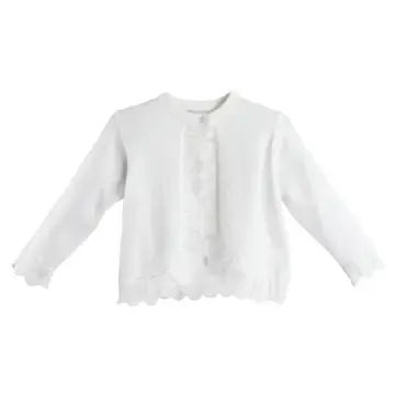 White Pointelle Edge Bolero Sweater