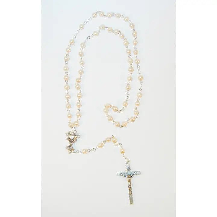 Pearl Rosary with Silver Cross and Chalice