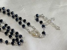 Black Crystal Rosary w/Bag and Poem