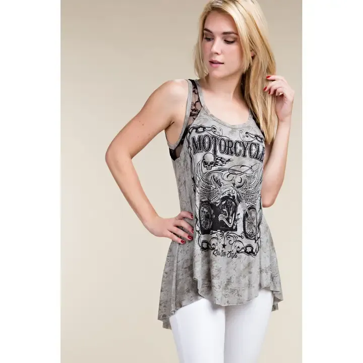 Rhinestone Embellished Lace Tank Top