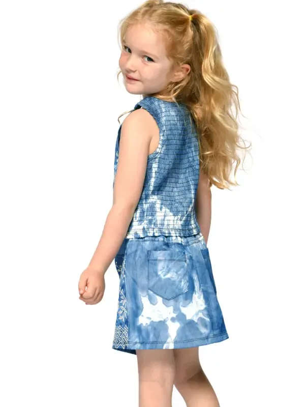 Blue Multi 2 Pc Embroidered Top w/ Mini Skirt