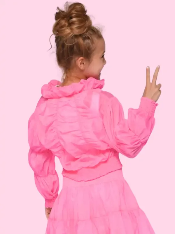 Hot Pink 2 Pc Smocked Yoke Skort w/ Ruched Parachute Jacket