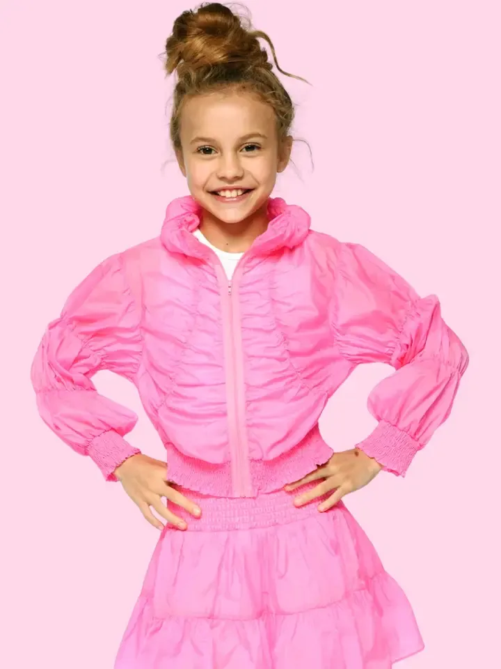 Hot Pink 2 Pc Smocked Yoke Skort w/ Ruched Parachute Jacket