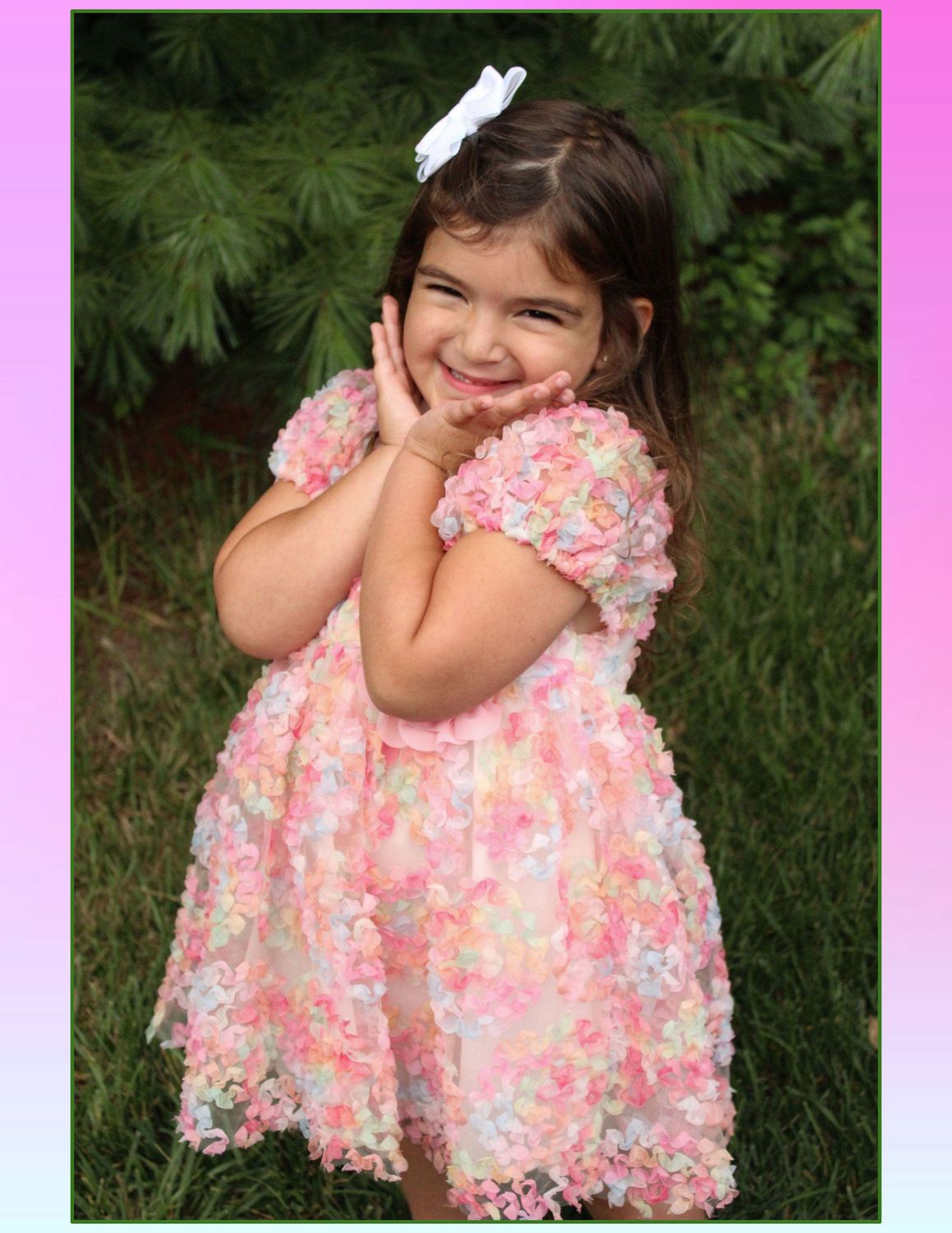 Short Puff Sleeve 3 D Flowers Dress