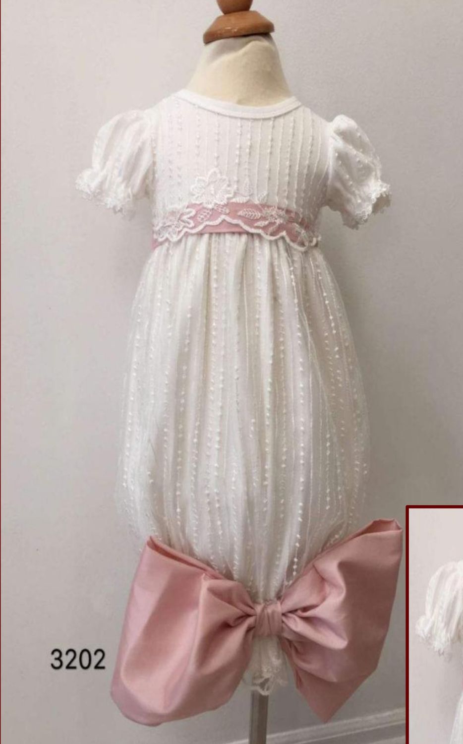 White W/ Pink Bow Gown