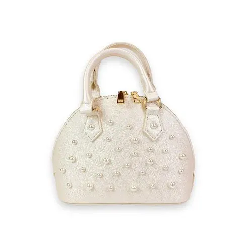 Pearl Stud Leather Satchel Bag