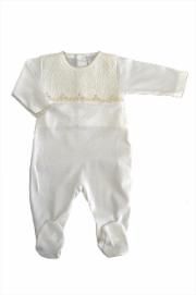 Beige /White Smocked Footie