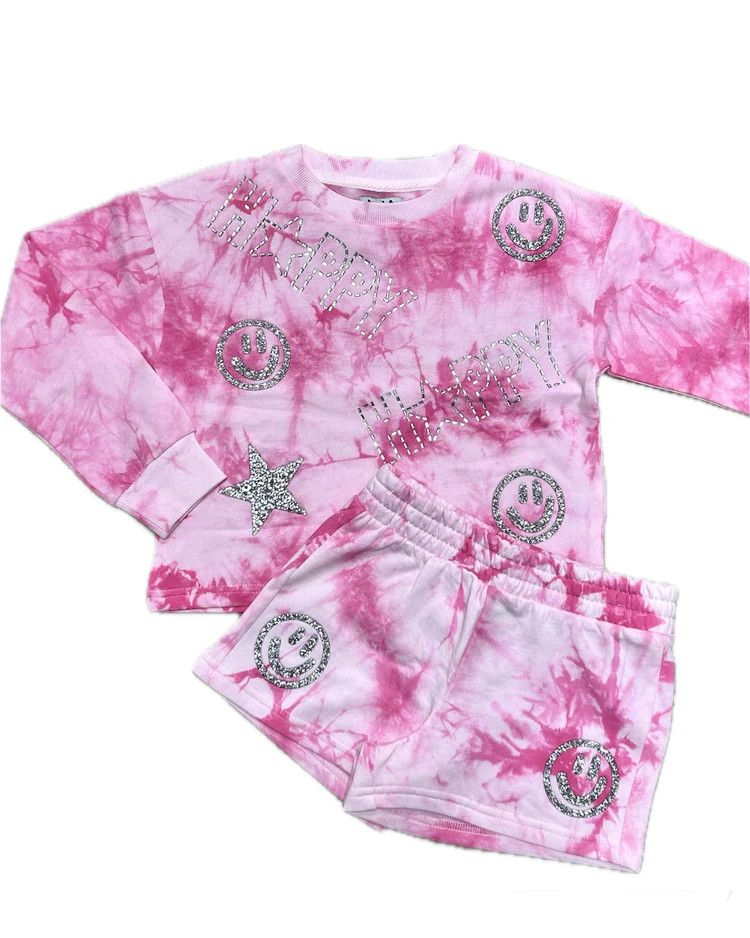 2 Pc Pink Icon Sweatshirt &amp; Short Set, Size: 4