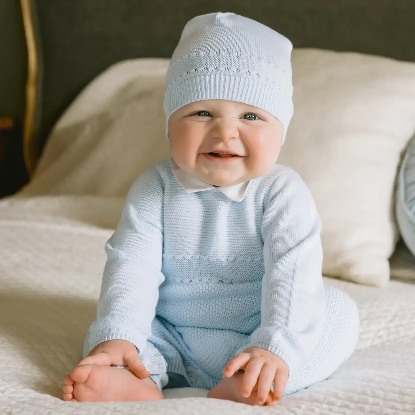 Kaleb Boys Blue Knitted All in One &amp; Hat Set