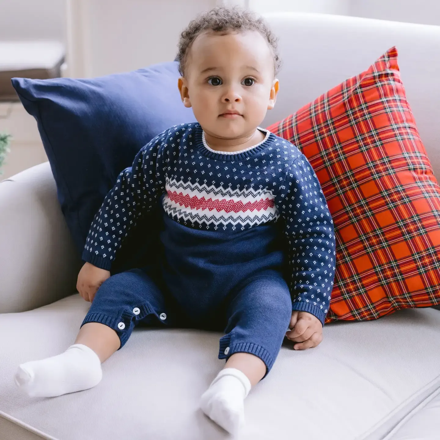 Keane Boys Navy Fairsle Knitted All in One &amp; Hat Set