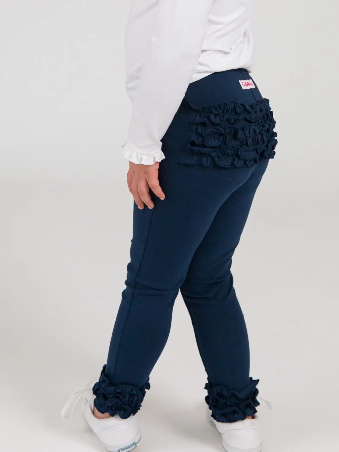 Toddler Girls Dark Navy Classic Ruffle Leggings with Signature Rear Ruffles