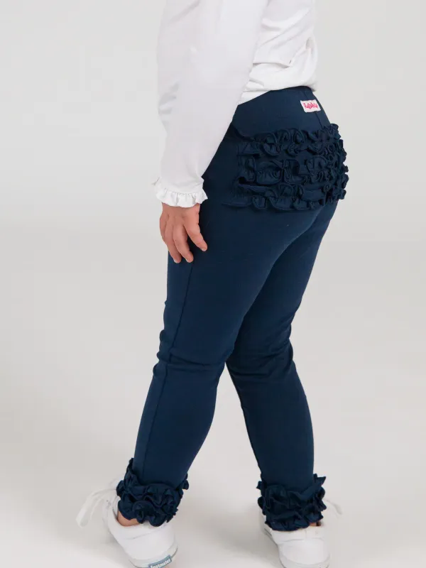 Toddler Girls Dark Navy Classic Ruffle Leggings with Signature Rear Ruffles