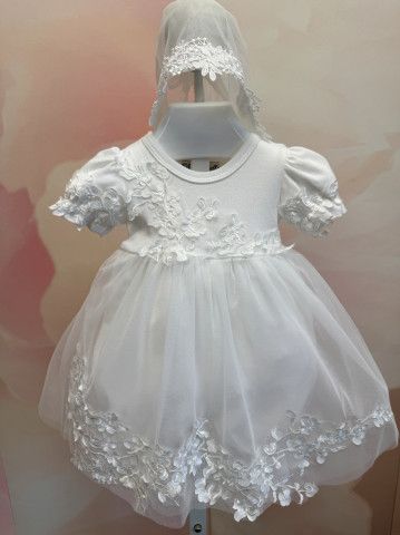 White Romper w/Skirt Overlay &amp; Bonnet