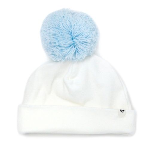 SKY BLUE POM HAT, Color: CREAM, Size: small