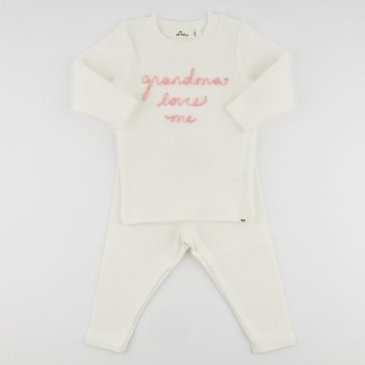 'GRANDMA LOVES ME' BABY RIB 2PC SET, Color: CREAM, Size: 0-3 mo