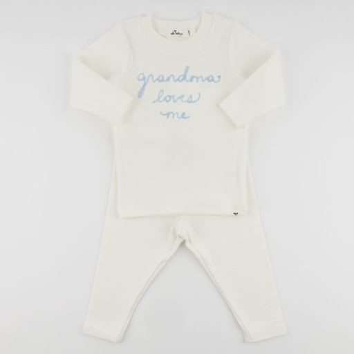'GRANDMA LOVES ME' FOG BABY RIB 2PC SET, Color: CREAM, Size: 0-3 mo